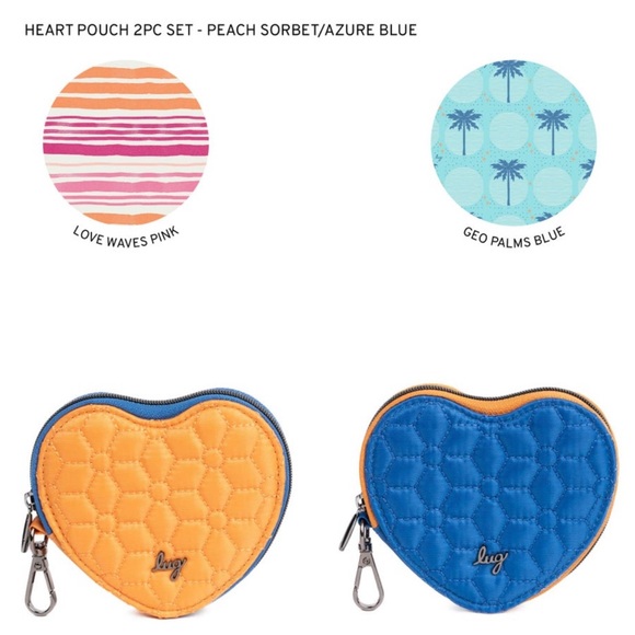 lug Handbags - Lug Two-Tone Heart Pouch 2-pc set in Azure Blue/Peach Sorbet